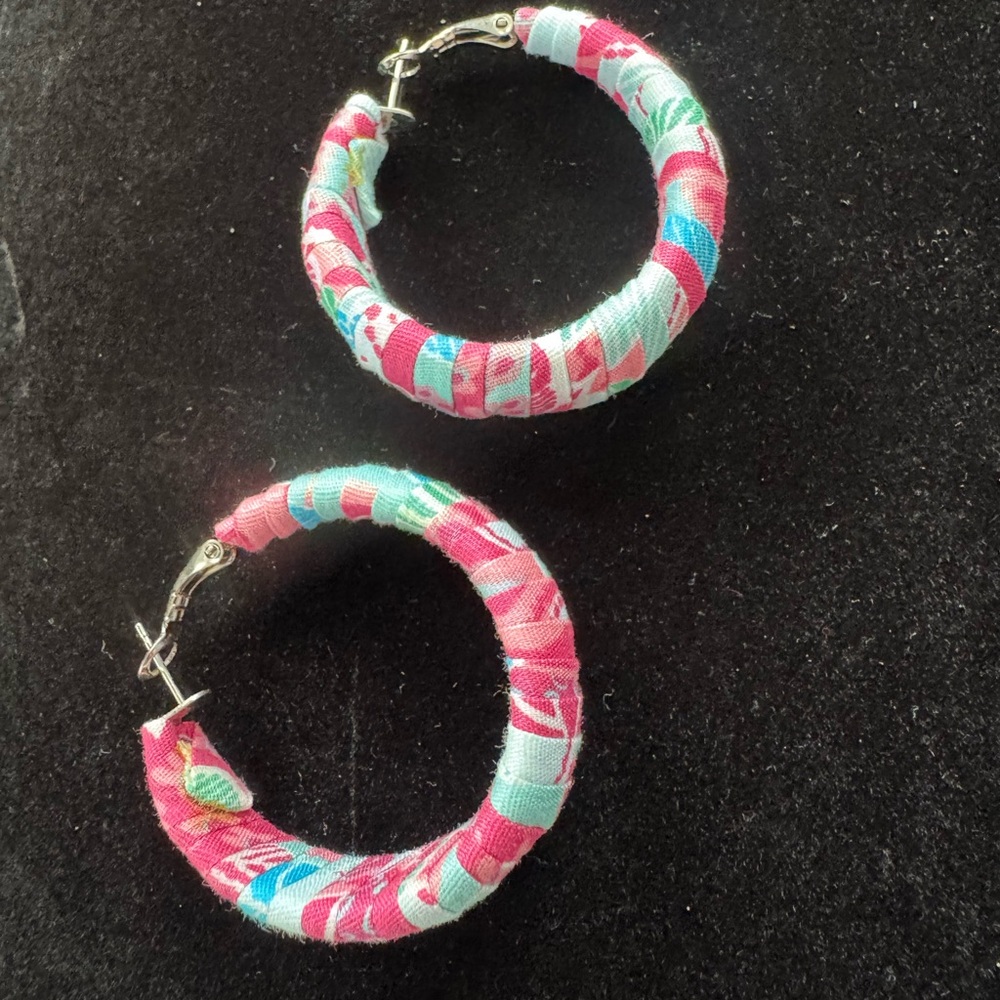 Retro Vintage Boho Disco Funky 90s Y2K Fabric Wrapped Floral Hoop Earrings